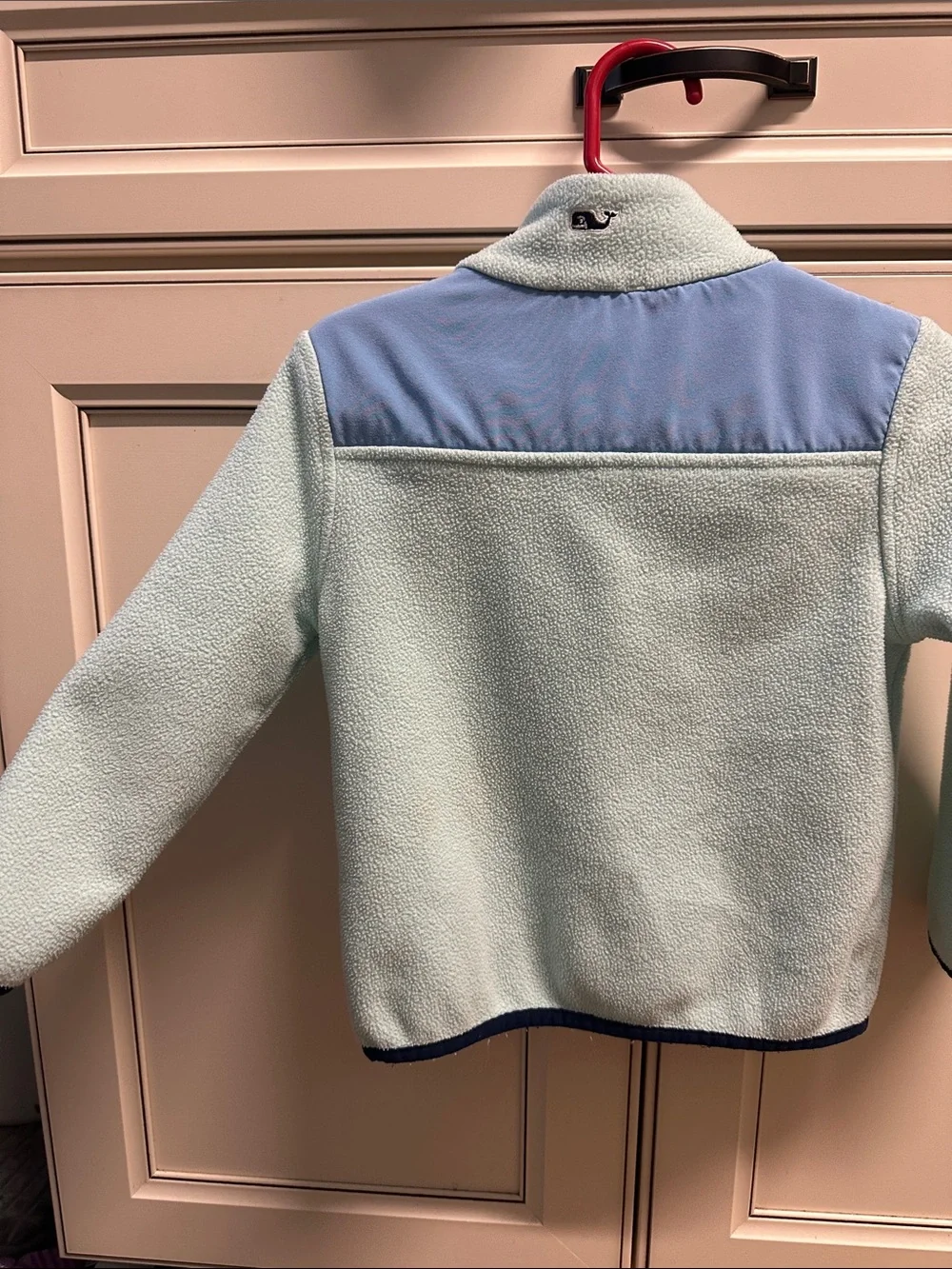 Vineyard Vines Kids Mint Green Fleece Pullover with Blue Shoulder Panels